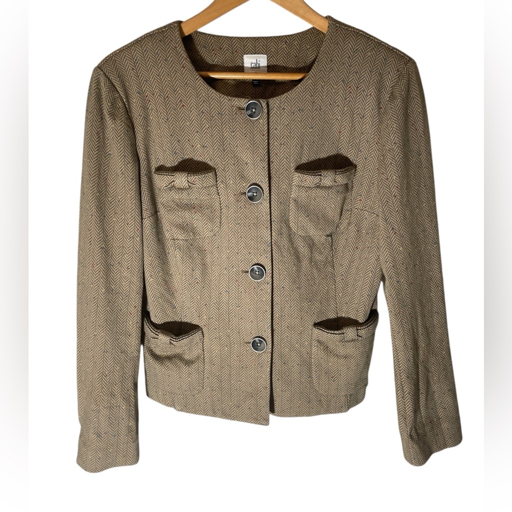 E6- Cabi Women’s Medium Blazer Suit Top  Brown Herringbone Jacket